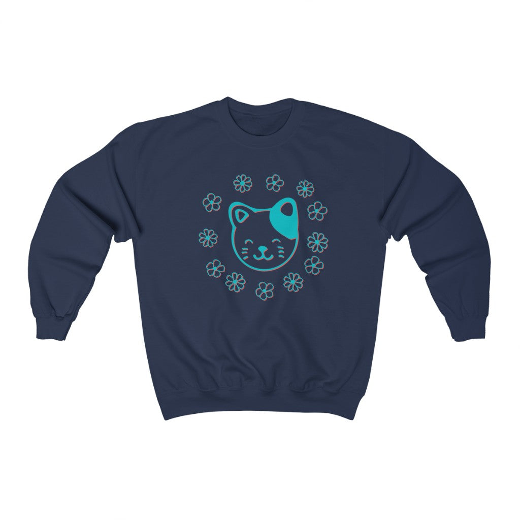 Teal Floral Cat Crewneck Sweatshirt