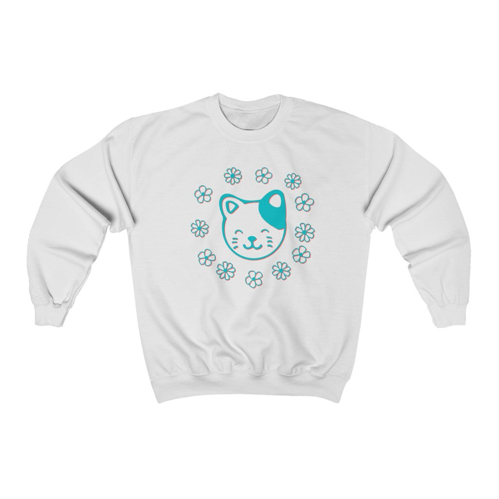 Teal Floral Cat Crewneck Sweatshirt