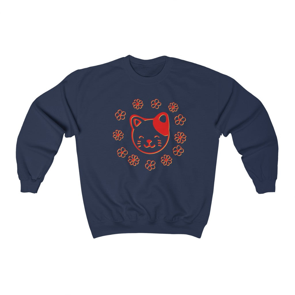 Red Floral Cat Crewneck Sweatshirt