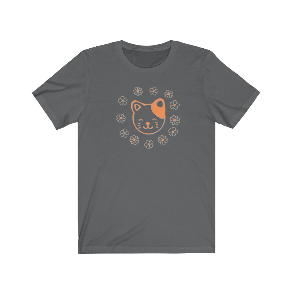 Orange Floral Cat Short Sleeve Tee