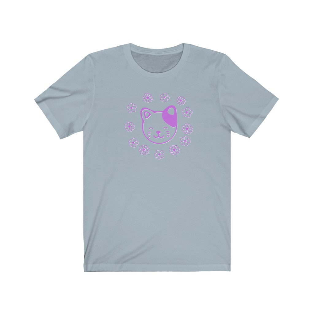 Lavender Floral Cat Short Sleeve Tee