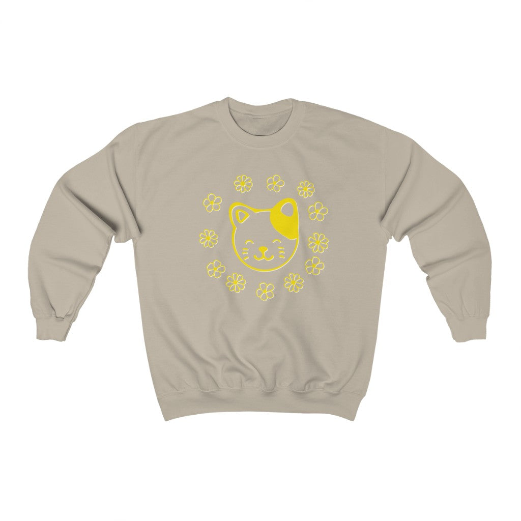 Yellow Floral Cat Crewneck Sweatshirt