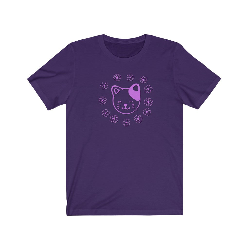 Lavender Floral Cat Short Sleeve Tee