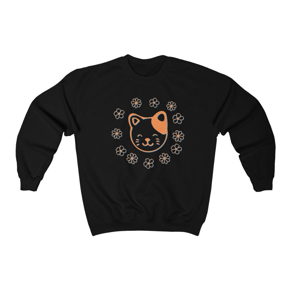 Orange Floral Cat Crewneck Sweatshirt