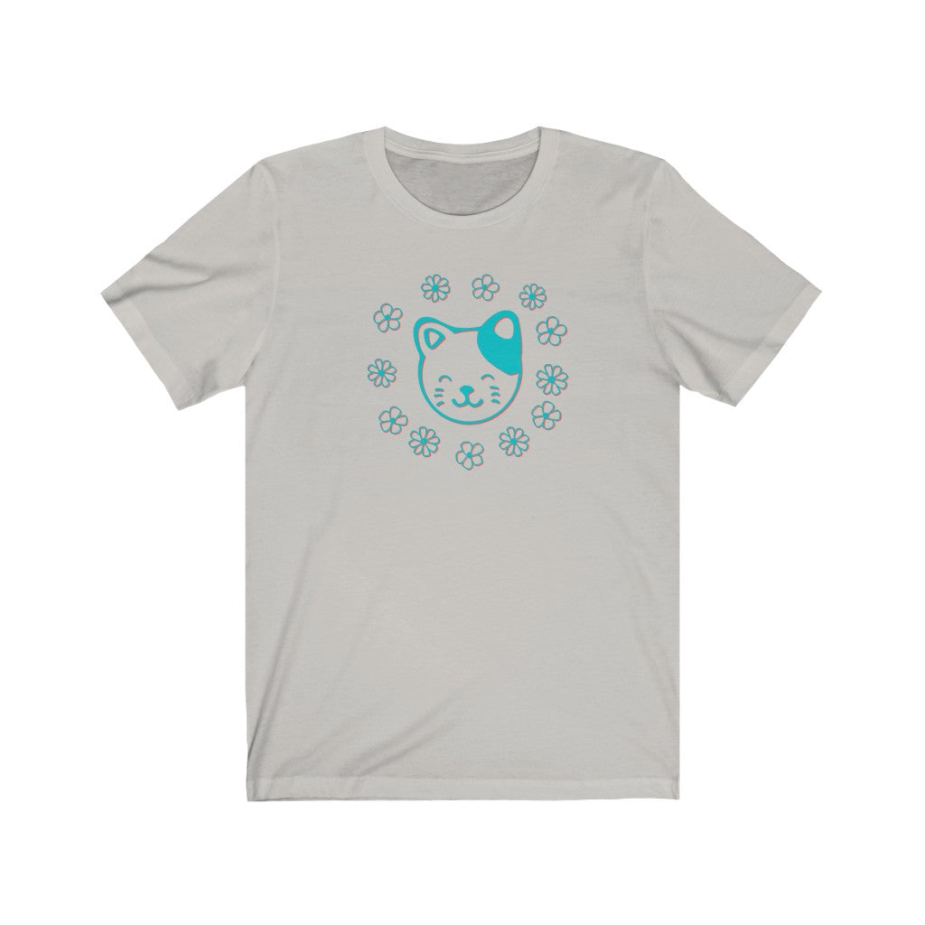 Teal Floral Cat Short Sleeve Tee