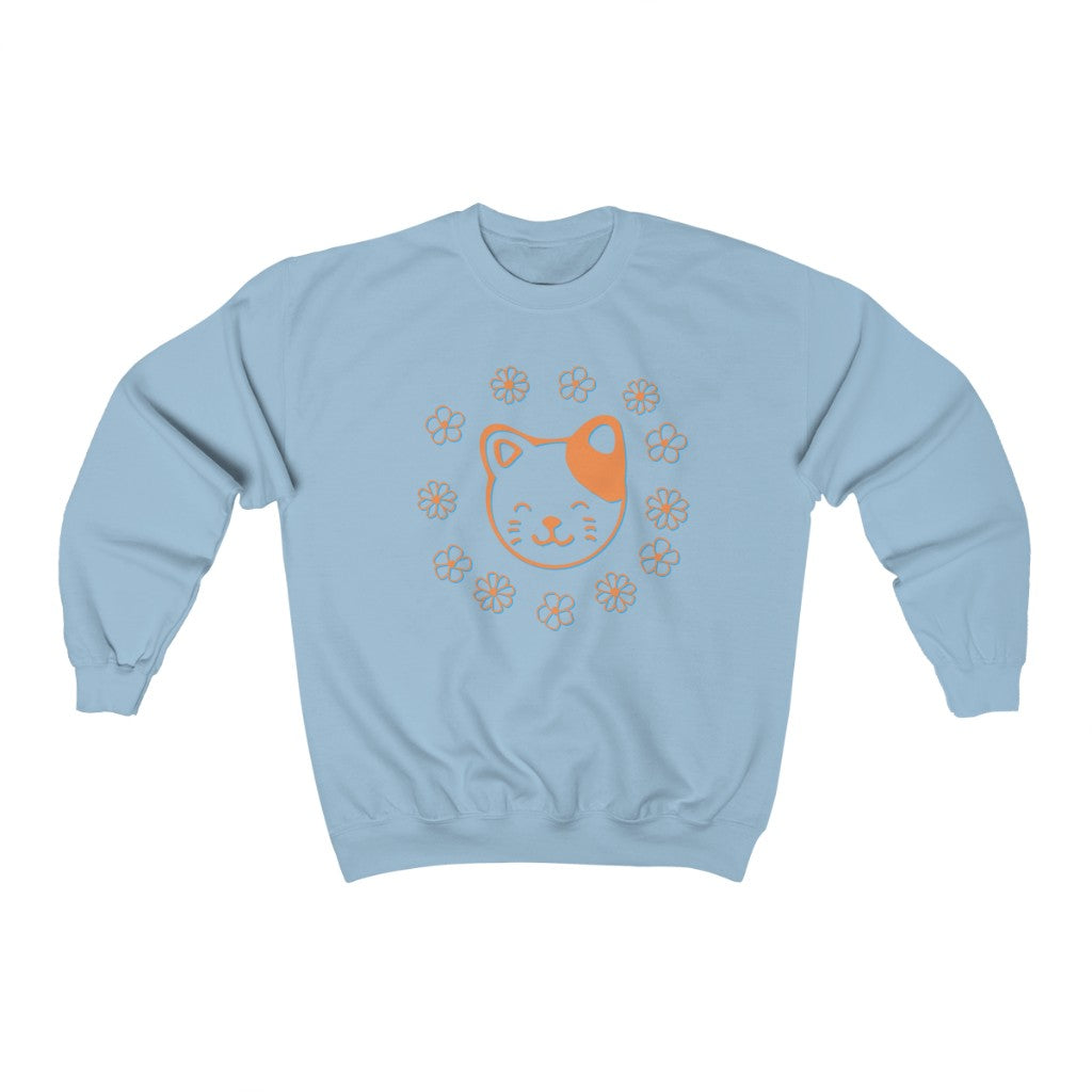 Orange Floral Cat Crewneck Sweatshirt