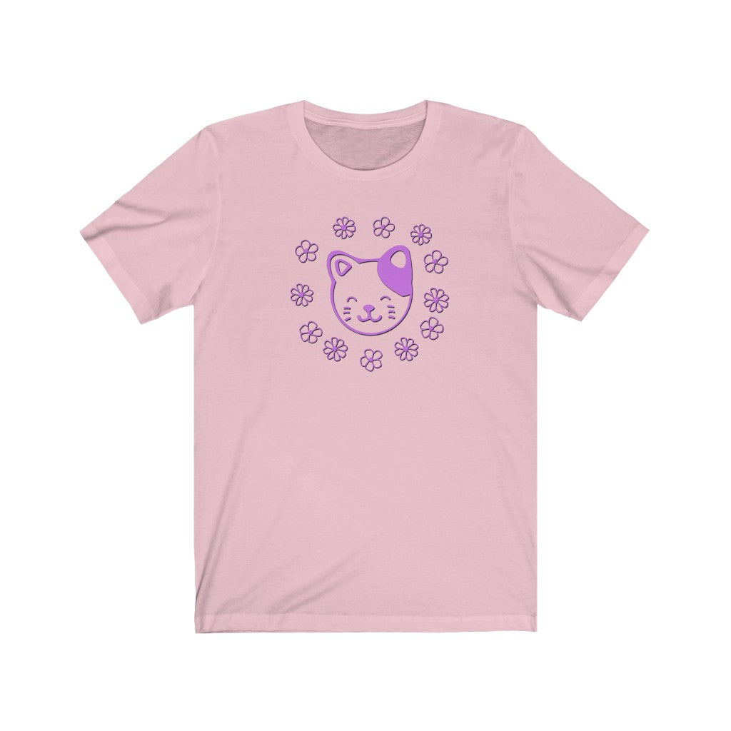 Lavender Floral Cat Short Sleeve Tee